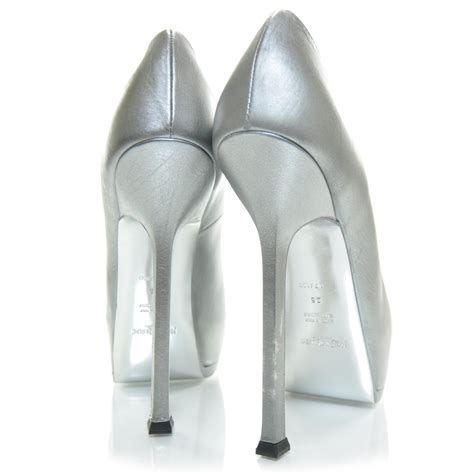 SAINT LAURENT Tribtoo 105 Pumps 36 Silver NEW